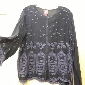 Johnny Was Deep Purple Embroidered Peasant Top